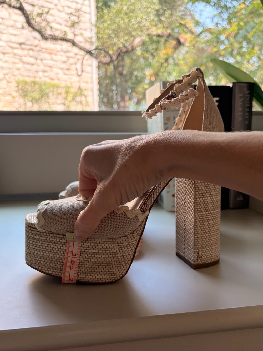 Sam Edelman Kori Cream Raffia Platform Heels Size 8 - Picture 8 of 8
